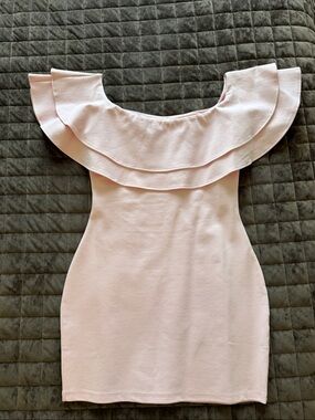 Women’s Off-Shoulder Ruffle Bodycon Dress - Light Pink
